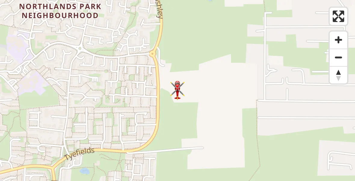 Flight path map showing Air Ambulance Helicopter route from Basildon to Basildon