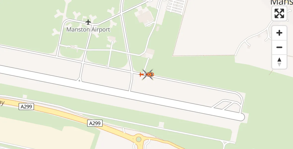 Flight path map showing Coastguard Helicopter route from Manston Airport to Manston Airport