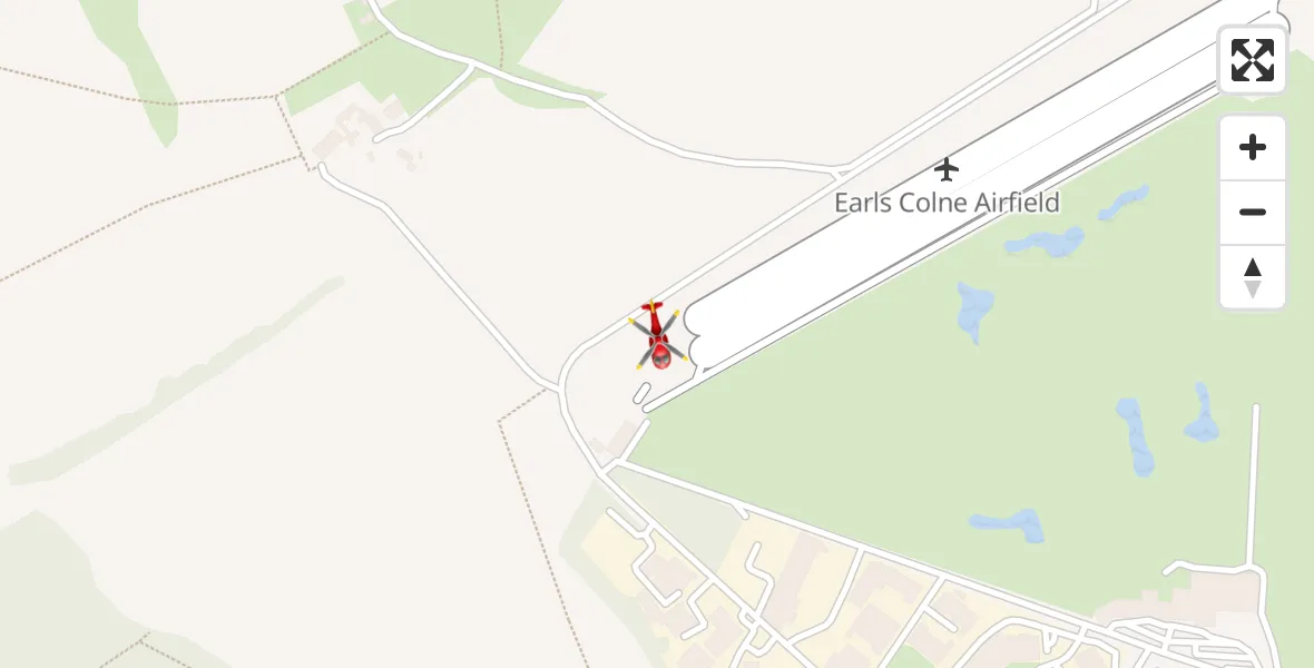 Flight path map showing Air Ambulance Helicopter route from Earls Colne Airfield to Earls Colne Airfield