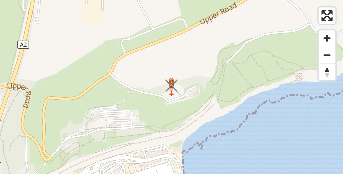 Flight path map showing Coastguard Helicopter route from Langdon Battery Heliport to Langdon Battery Heliport