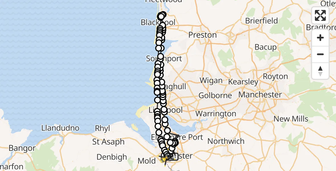 Flight path map showing Police Helicopter route from Saltney Ferry to Hawarden Airport