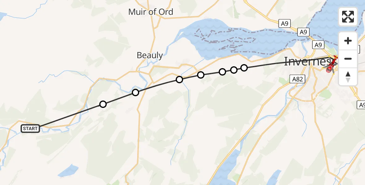 Flight path map showing Air Ambulance Helicopter route from Struy to Inverness