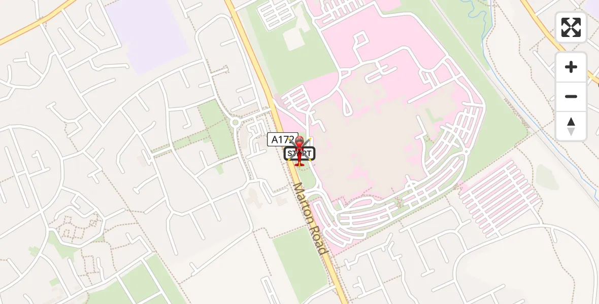 Flight path map showing Air Ambulance Helicopter route from James Cook University Hospital to James Cook University Hospital