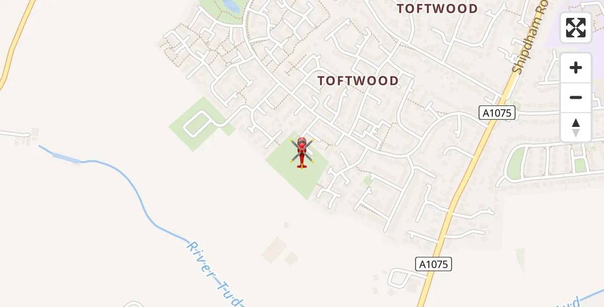Flight path map showing Air Ambulance Helicopter route from Dereham to Dereham