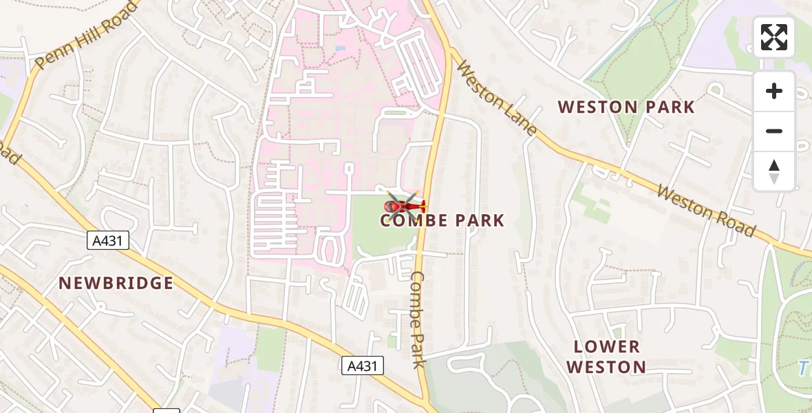 Flight path map showing Air Ambulance Helicopter route from Royal United Hospital Bath to Royal United Hospital Bath