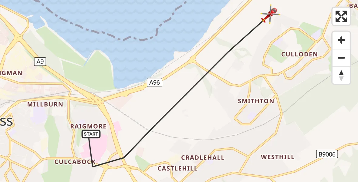 Flight path map showing Air Ambulance Helicopter route from Inverness to Inverness