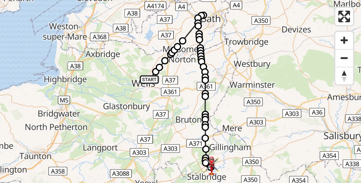 Flight path map showing Air Ambulance Helicopter route from West Horrington to Henstridge Airfield