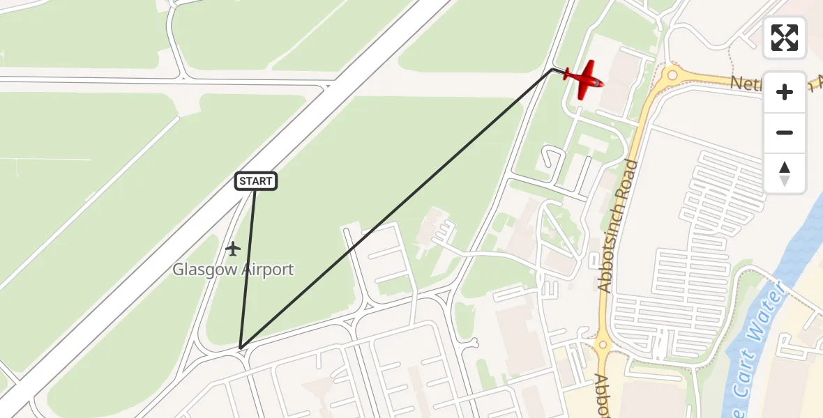 Flight path map showing Air Ambulance Aircraft route from Glasgow Airport to Glasgow Airport