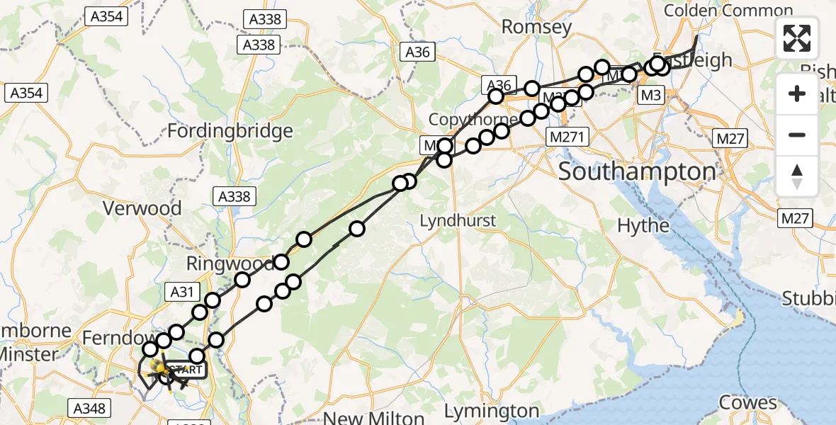 Flight path map showing Police Helicopter route from Bournemouth Airport to Bournemouth Airport