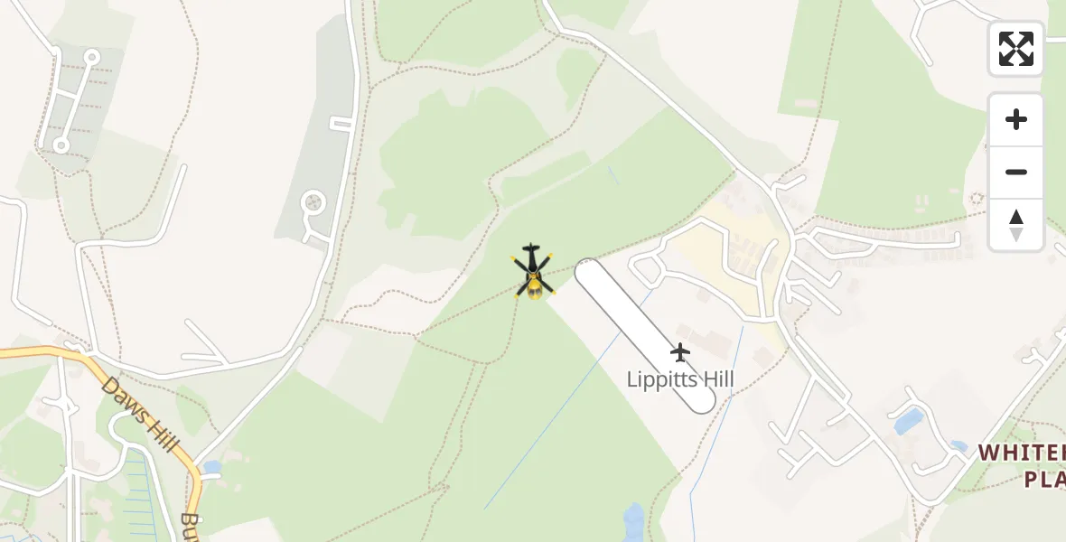 Flight path map showing Police Helicopter route from Metropolitan Police Air Support Unit Lippitts Hill to Metropolitan Police Air Support Unit Lippitts Hill