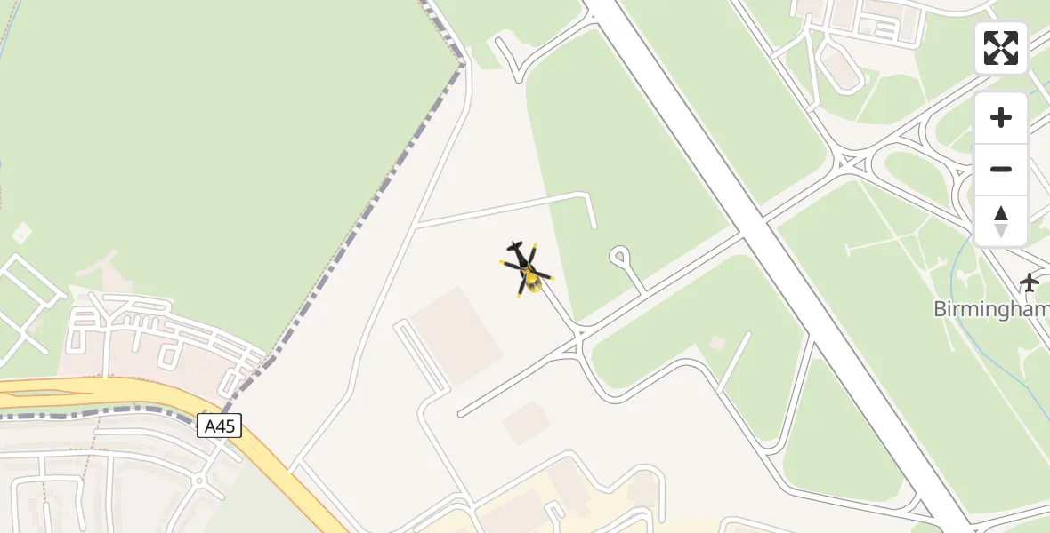 Flight path map showing Police Helicopter route from Birmingham Airport to Birmingham Airport