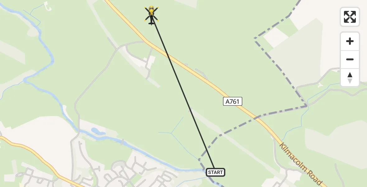 Flight path map showing Police Helicopter route from Quarriers Village to Quarriers Village