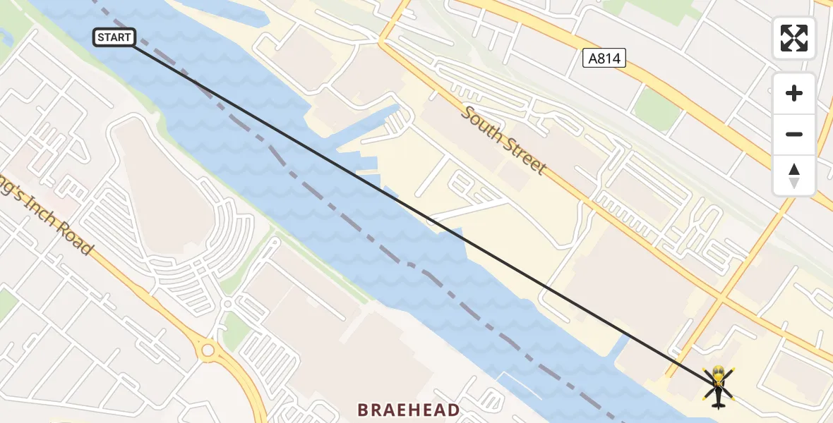 Flight path map showing Police Helicopter route from Renfrew to Glasgow