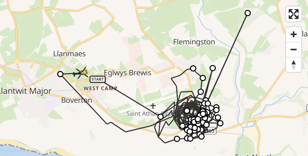Flight path map showing Police Helicopter route from Boverton to Llanmaes