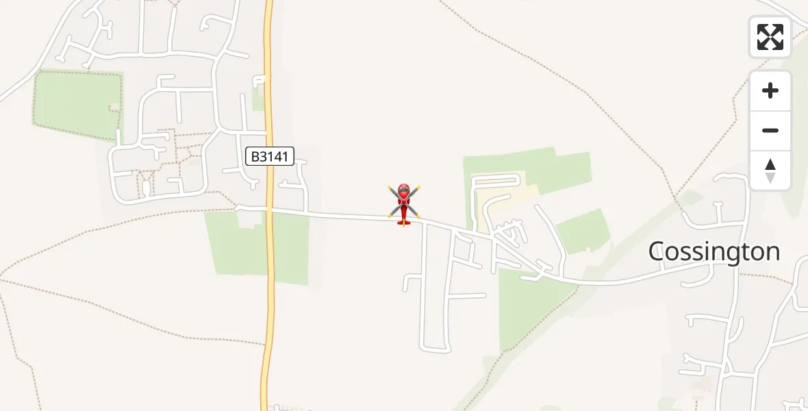 Flight path map showing Air Ambulance Helicopter route from Cossington to Cossington