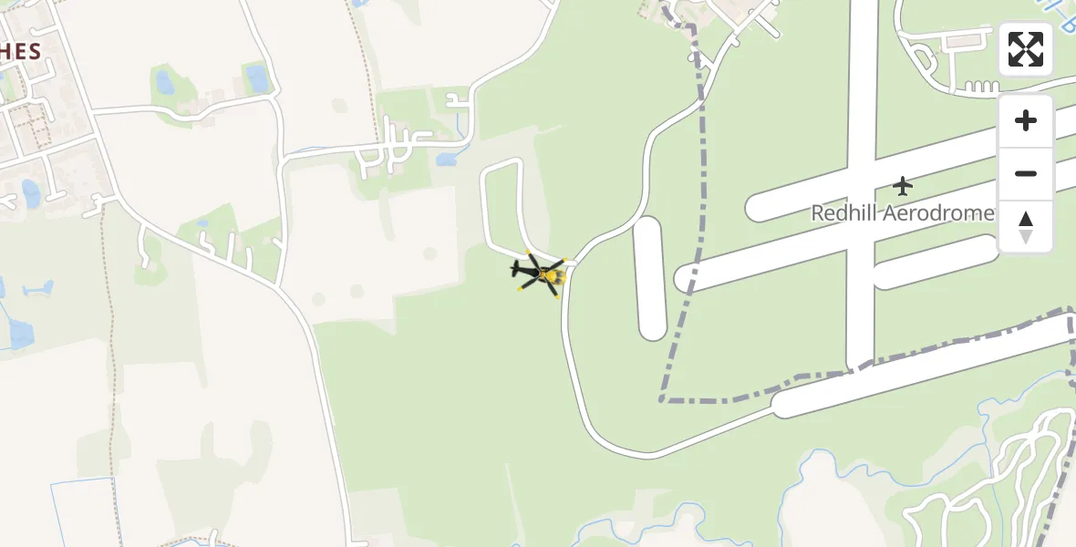 Flight path map showing Police Helicopter route from Redhill Aerodrome to Redhill Aerodrome