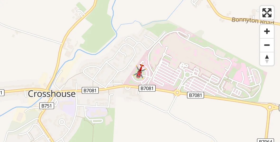 Flight path map showing Air Ambulance Helicopter route from Crosshouse University Hospital to Crosshouse University Hospital