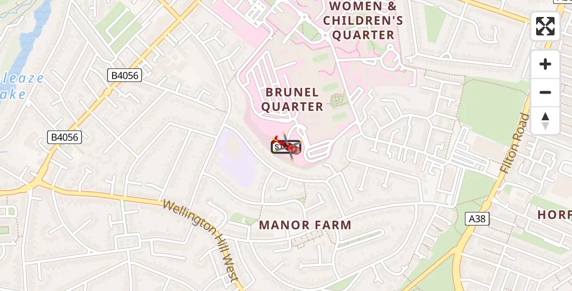 Flight path map showing Air Ambulance Helicopter route from Southmead Hospital to Bristol