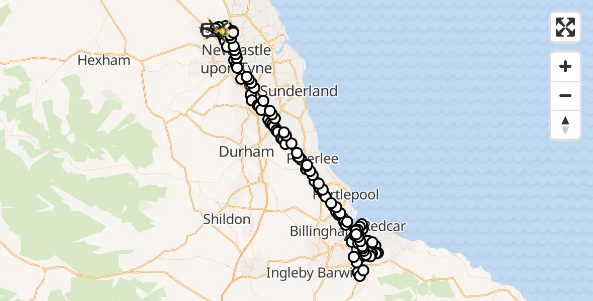 Flight route Police Helicopter Newcastle International Airport - Newcastle International Airport, 07 April 2026, 22:08
