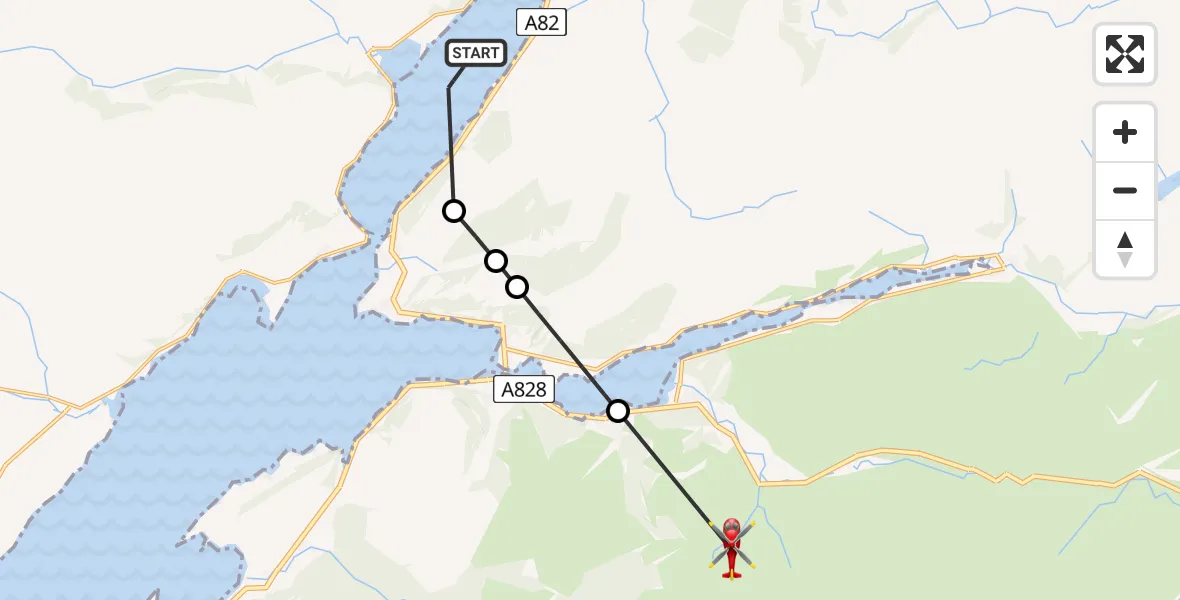 Flight path map showing Air Ambulance Helicopter route from Ardgour to Glenn Leac na Muidhe