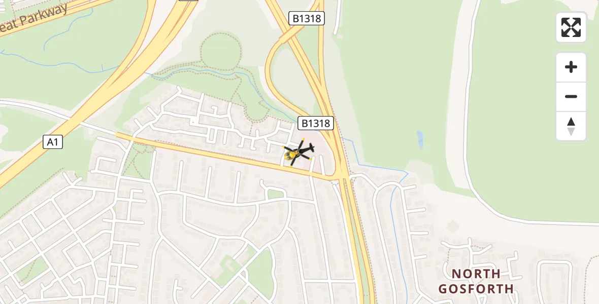 Flight path map showing Police Helicopter route from Hazlerigg Village to Hazlerigg Village