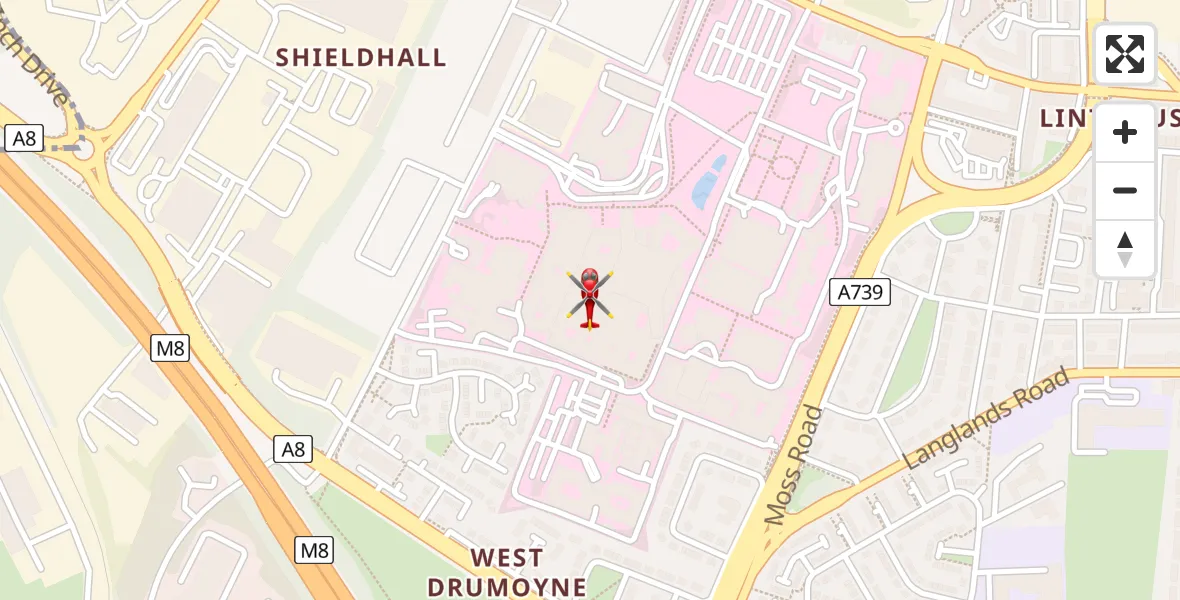 Flight path map showing Air Ambulance Helicopter route from Queen Elizabeth Hospital to Queen Elizabeth Hospital