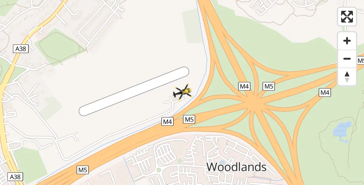 Flight path map showing Police Helicopter route from Almondsbury Helicopter Base to Almondsbury Helicopter Base