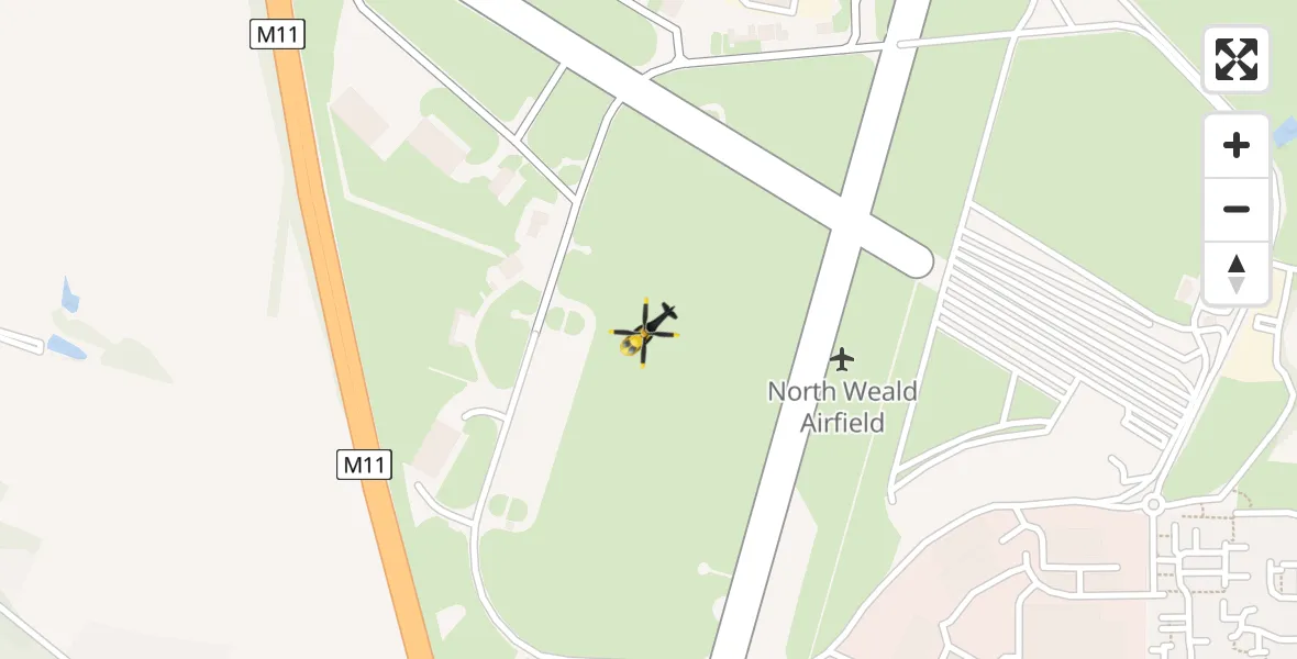 Flight path map showing Police Helicopter route from North Weald Airfield to North Weald Airfield