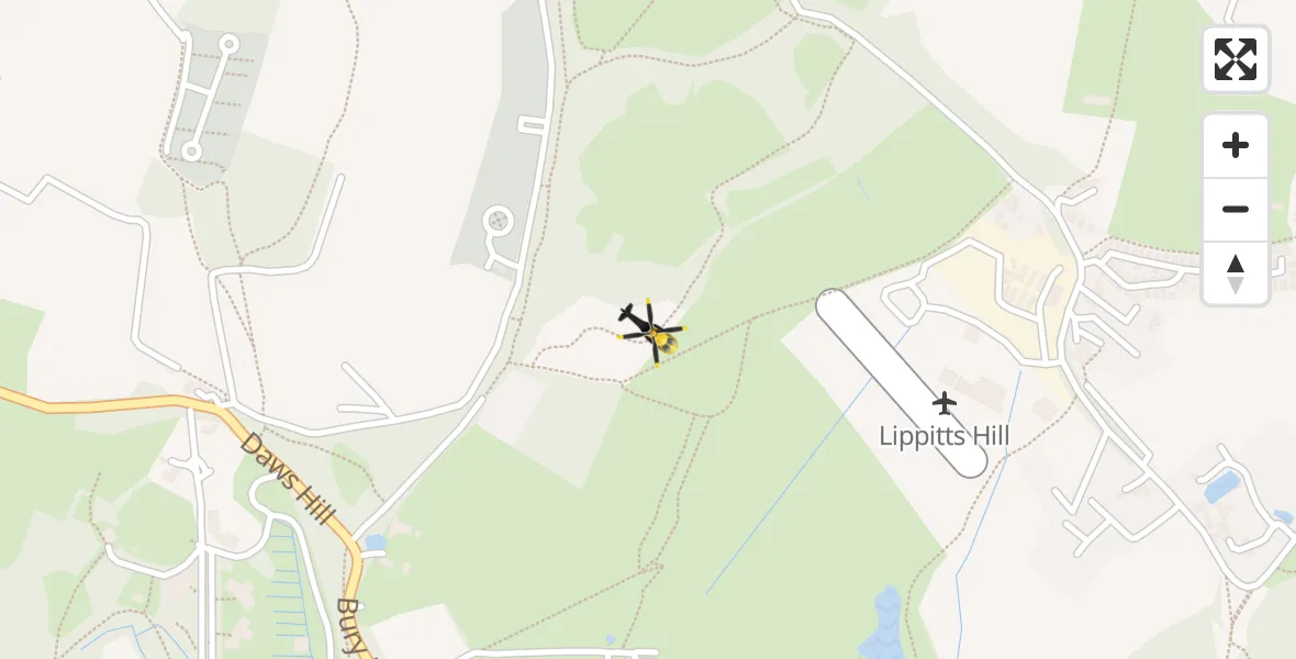 Flight path map showing Police Helicopter route from Metropolitan Police Air Support Unit Lippitts Hill to Metropolitan Police Air Support Unit Lippitts Hill