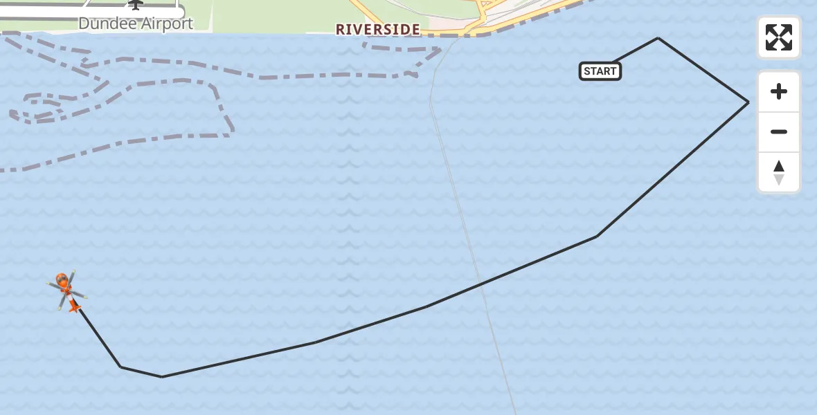 Flight path map showing Coastguard Helicopter route from North Sea to North Sea