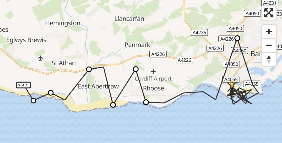 Flight path map showing Police Helicopter route from Llantwit Major to Barry