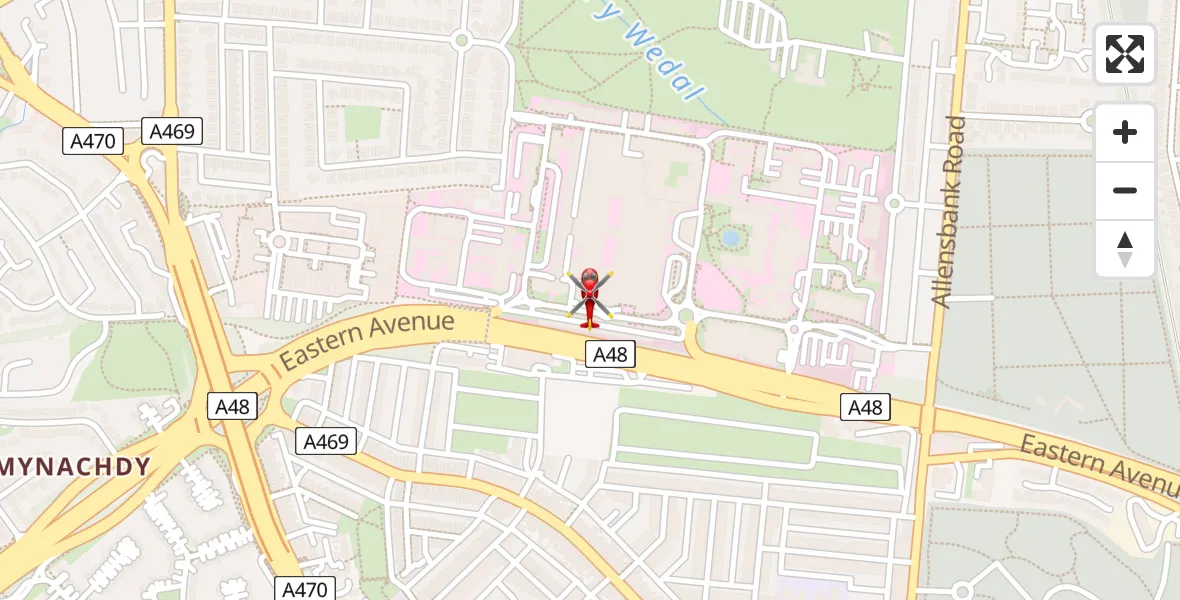 Flight path map showing Air Ambulance Helicopter route from Birchgrove to Birchgrove