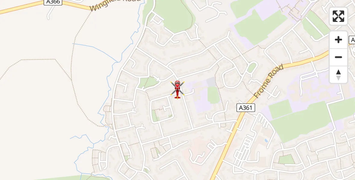 Flight path map showing Air Ambulance Helicopter route from Trowbridge to Trowbridge