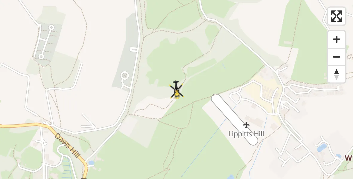 Flight path map showing Police Helicopter route from Metropolitan Police Air Support Unit Lippitts Hill to Metropolitan Police Air Support Unit Lippitts Hill