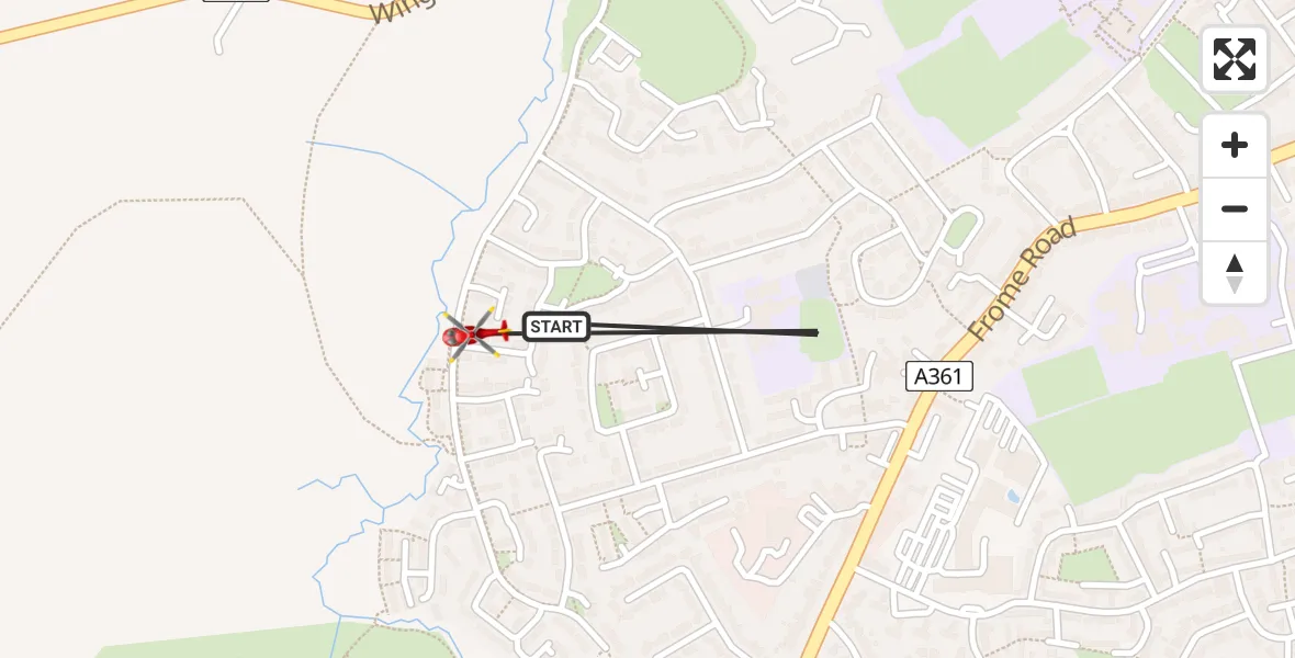 Flight path map showing Air Ambulance Helicopter route from Trowbridge to Southwick
