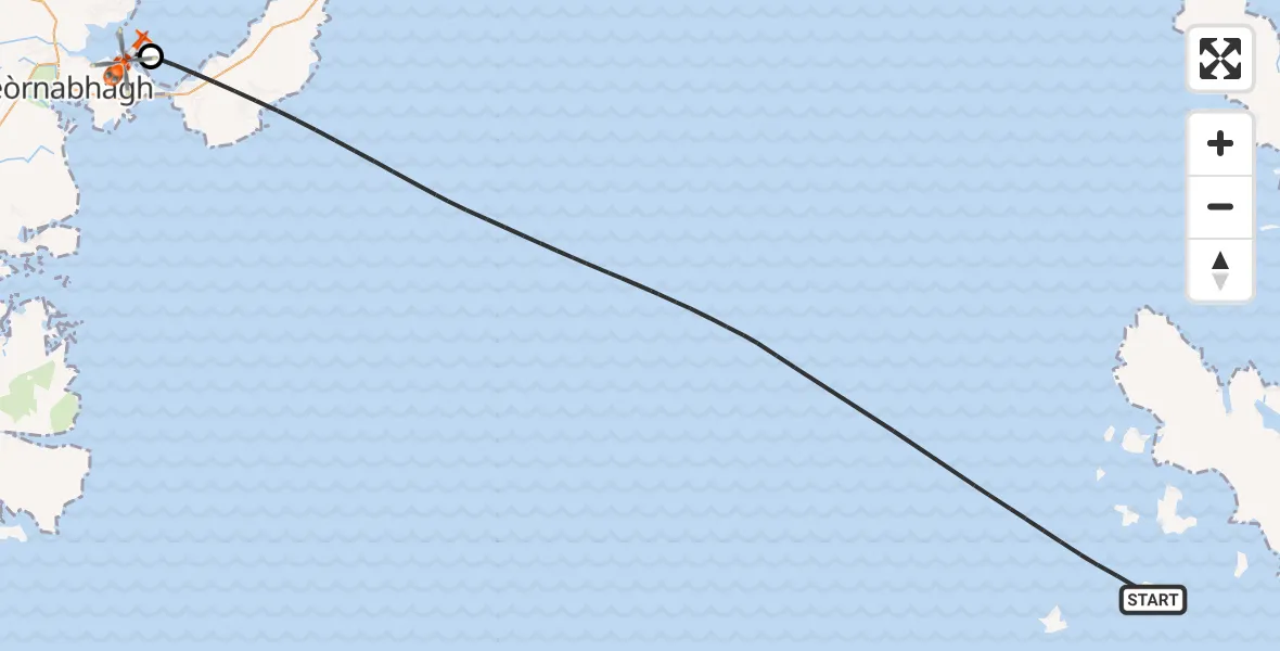 Flight path map showing Coastguard Helicopter route from Inner Seas to Mealabost
