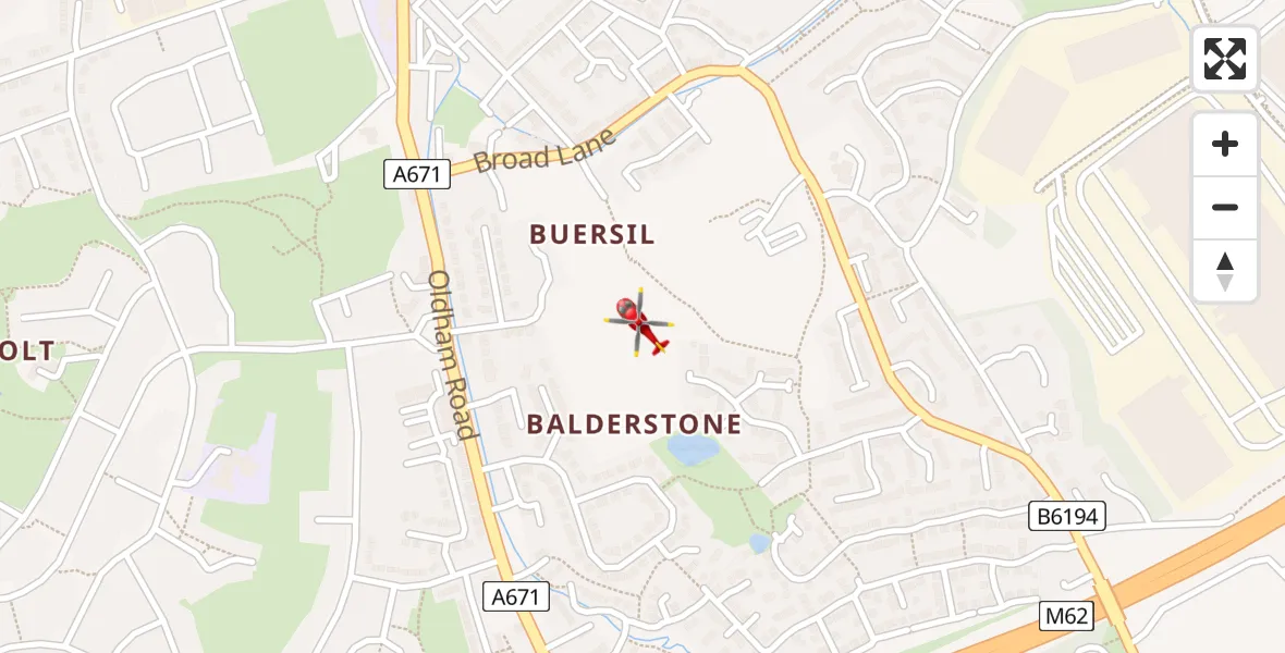 Flight path map showing Air Ambulance Helicopter route from Milnrow to Milnrow
