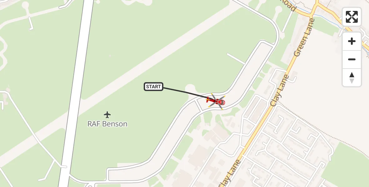 Flight path map showing Air Ambulance Helicopter route from RAF Benson to RAF Benson
