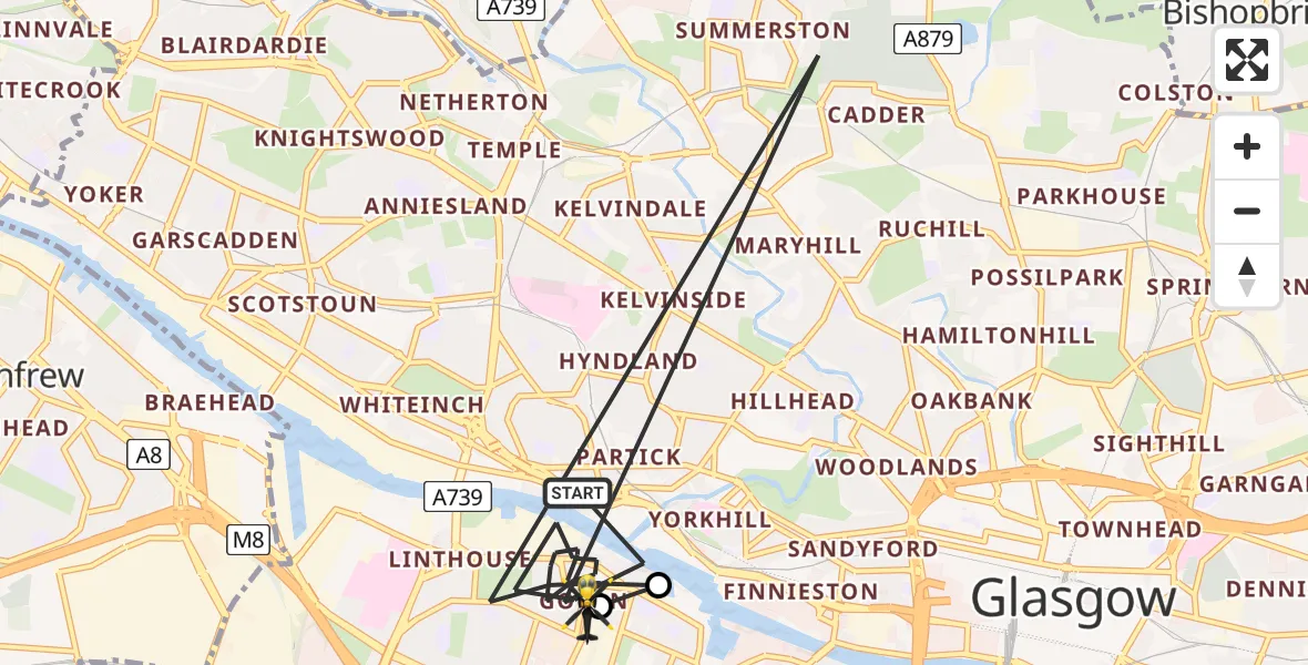 Flight path map showing Police Helicopter route from Glasgow to Glasgow