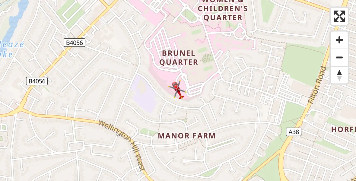 Flight path map showing Air Ambulance Helicopter route from Southmead Hospital to Southmead Hospital