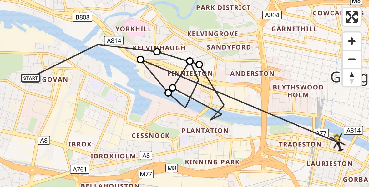 Flight path map showing Police Helicopter route from Glasgow to Glasgow