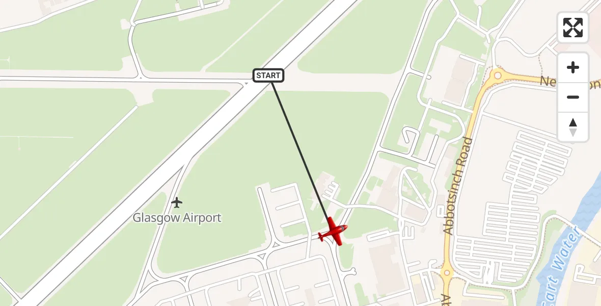 Flight path map showing Air Ambulance Aircraft route from Glasgow Airport to Glasgow Airport