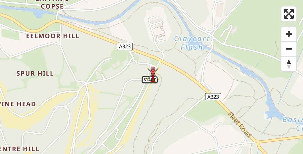 Flight path map showing Air Ambulance Helicopter route from Farnborough Airport to Farnborough Airport