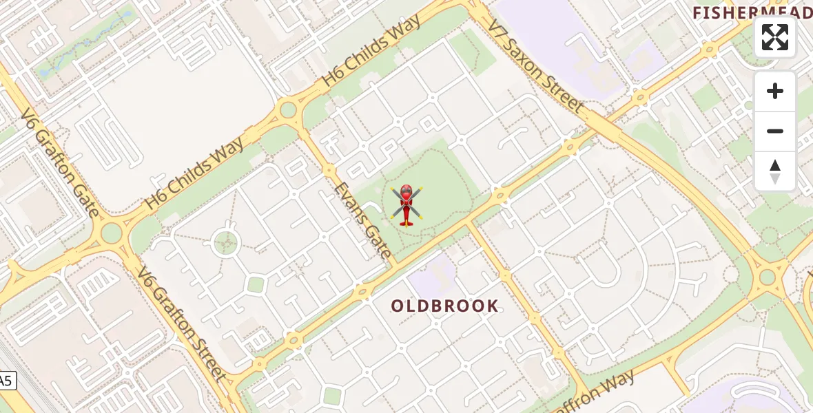 Flight path map showing Air Ambulance Helicopter route from Oldbrook to Oldbrook