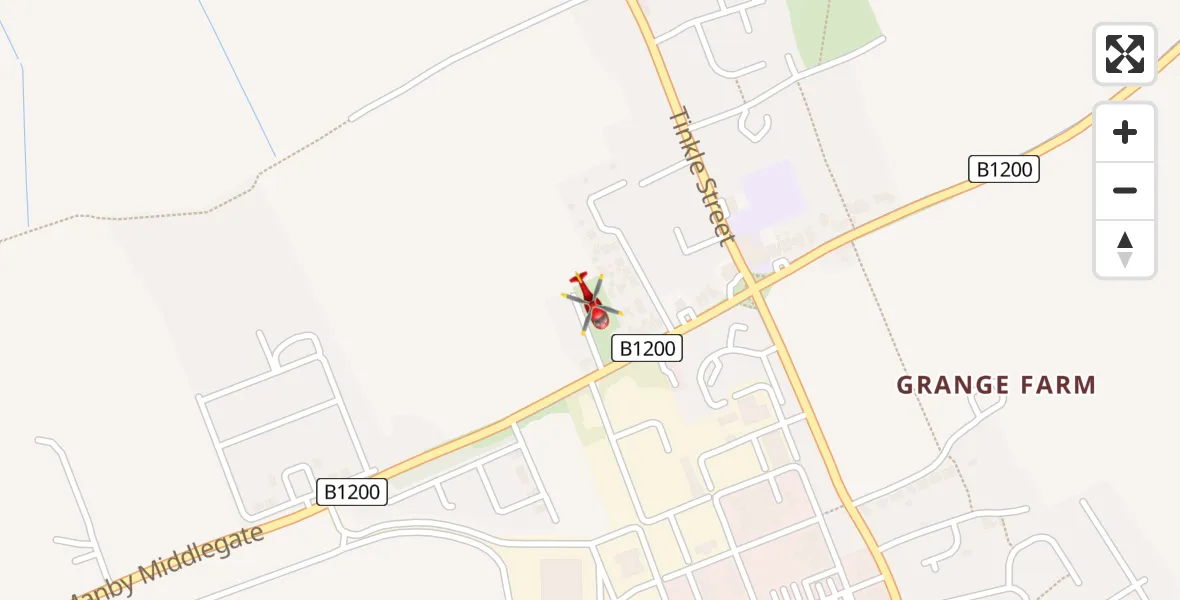 Flight path map showing Air Ambulance Helicopter route from Grimoldby to Grimoldby