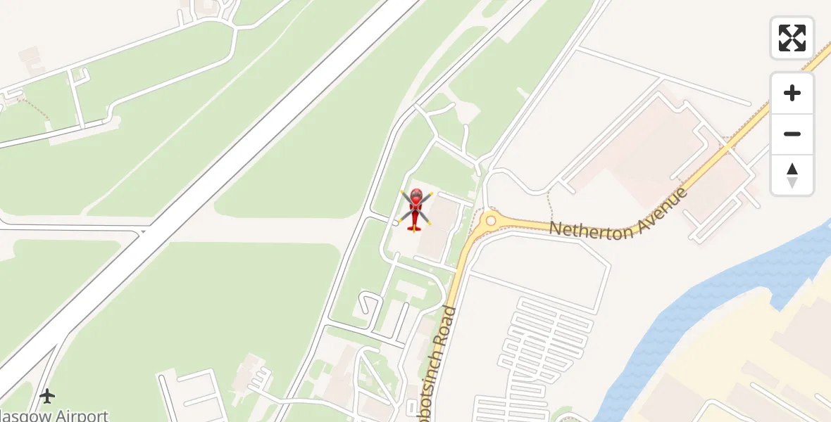 Flight path map showing Air Ambulance Helicopter route from Glasgow Airport to Glasgow Airport