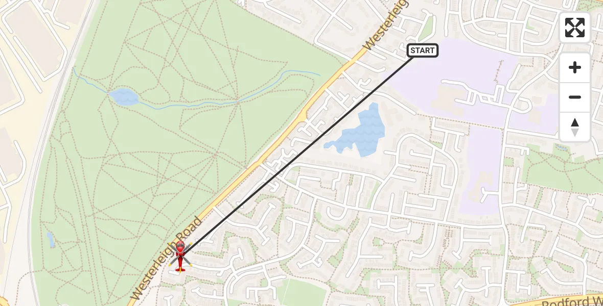 Flight path map showing Air Ambulance Helicopter route from Yate to Yate