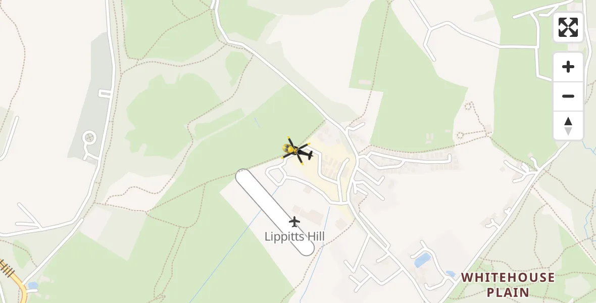 Flight path map showing Police Helicopter route from Metropolitan Police Air Support Unit Lippitts Hill to Metropolitan Police Air Support Unit Lippitts Hill