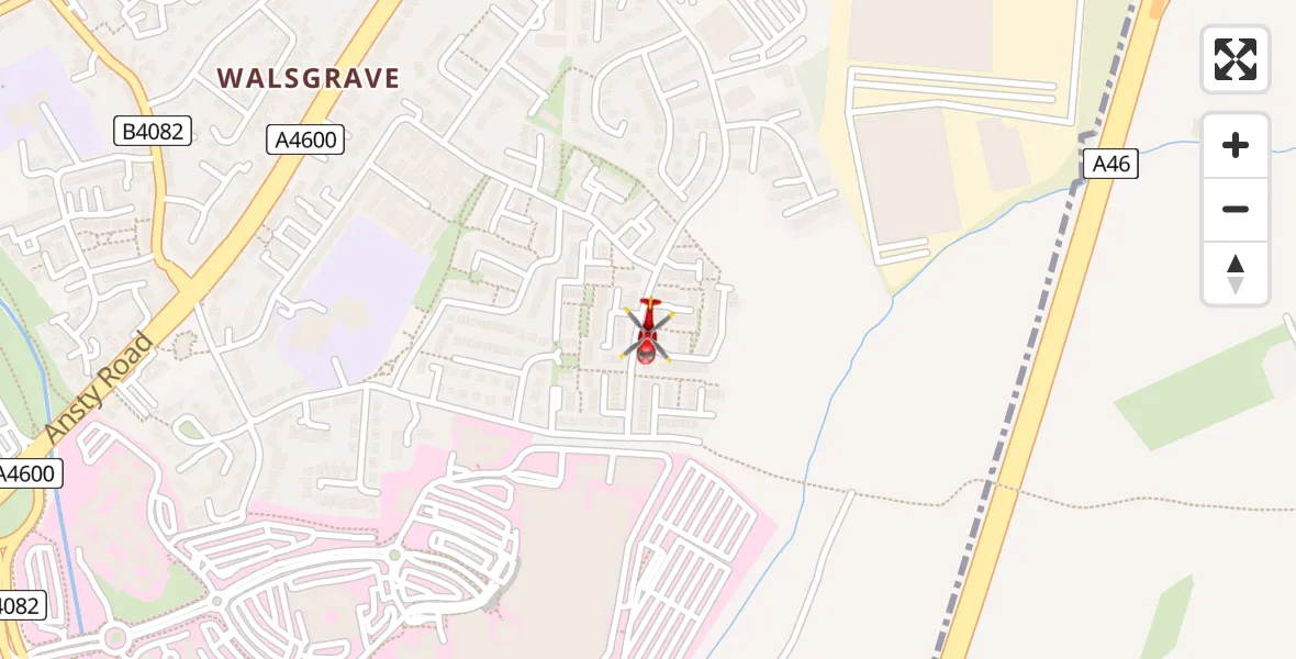 Flight path map showing Air Ambulance Helicopter route from University Hospital Coventry to University Hospital Coventry