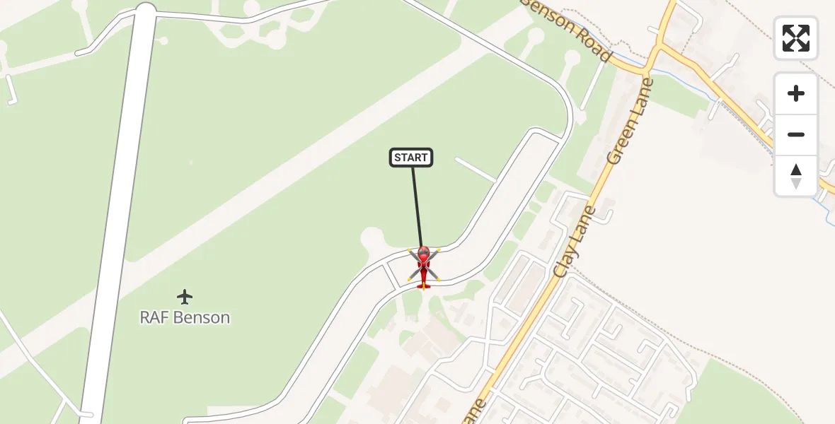 Flight path map showing Air Ambulance Helicopter route from RAF Benson to RAF Benson